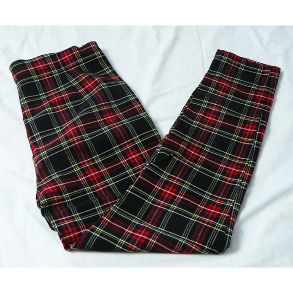 'Have' brand Skinny Trouser Pants, Black & Red Plaid, SZ L, GUC